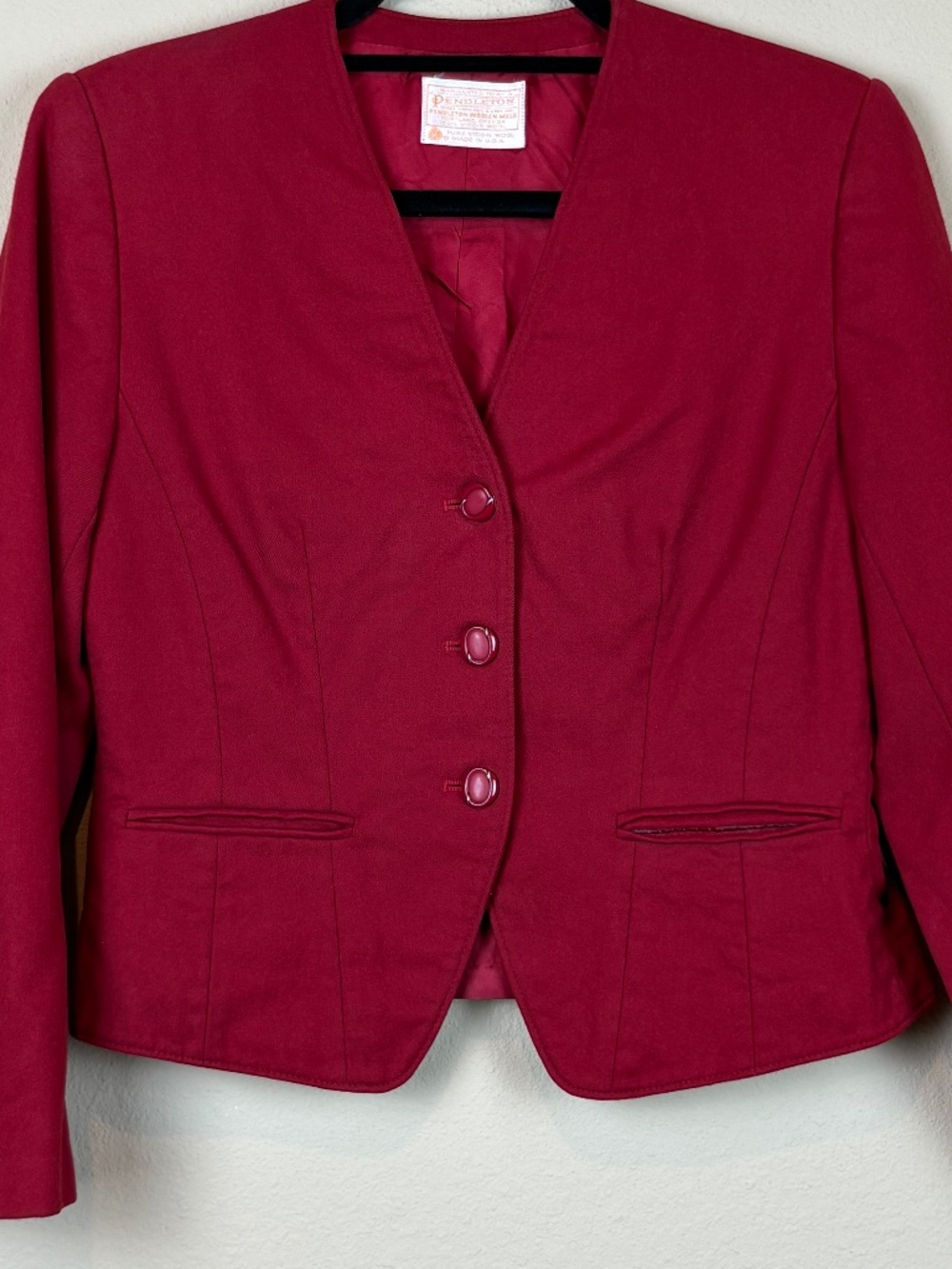 Pendleton Red Wine 100% Virgin Wool 3 Button Front Closure Suit Jacket Size 8